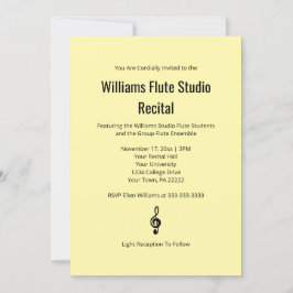 黄淡い色の色シンプルクレフ、 音符記号フルート音楽発表会 招待状