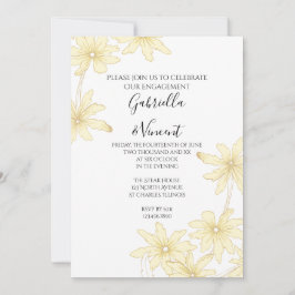 黄淡い色の色デイジーオンホワイト婚約パーティ 招待状