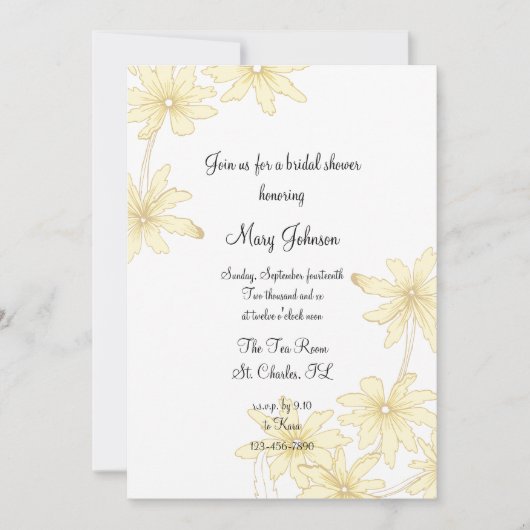 黄淡い色の色デイジーブライダルシャワー 招待状 (正面)
