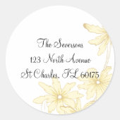 黄淡い色の色デイジー差出人住所ラウンドステッカー ラウンドシール (正面)