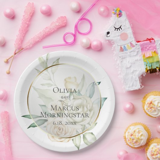 黄淡い色の色赤面バラサマー結婚ズ ペーパープレート (パーティー)