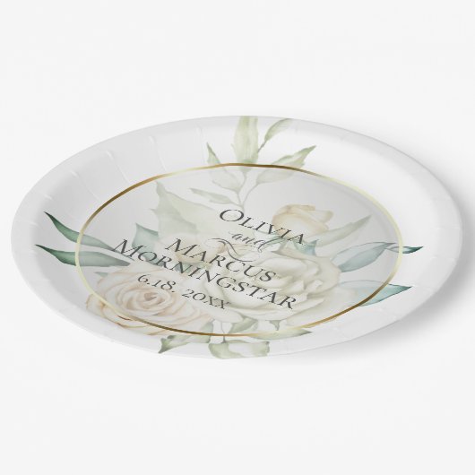 黄淡い色の色赤面バラサマー結婚ズ ペーパープレート (アングル)