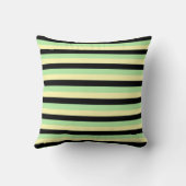 黄淡い色の色、黒、ソフトグリーンのストライプ クッション (裏面)