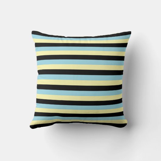 黄淡い色の色、黒、パステルブルーストライプズ クッション (裏面)