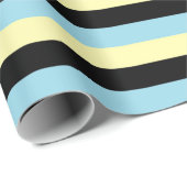 黄淡い色の色、黒、パステルブルーストライプズ ラッピングペーパー (ロールコーナー)