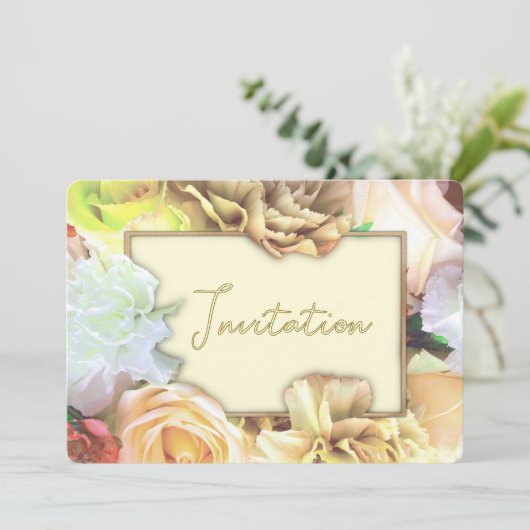 黄淡い色の薔薇の誕生日会の招待状 招待状 (スタンド正面)