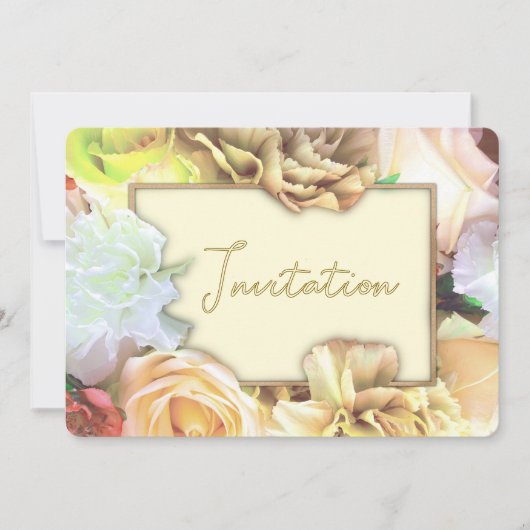 黄淡い色の薔薇の誕生日会の招待状 招待状 (正面)