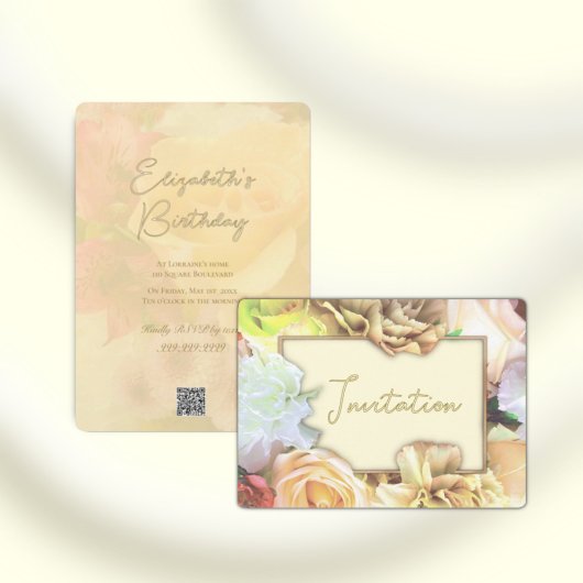 黄淡い色の薔薇の誕生日会の招待状 招待状