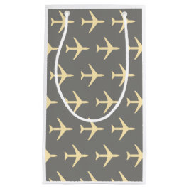 黄淡い色の飛行機飛行機飛行機航空路 スモールペーパーバッグ