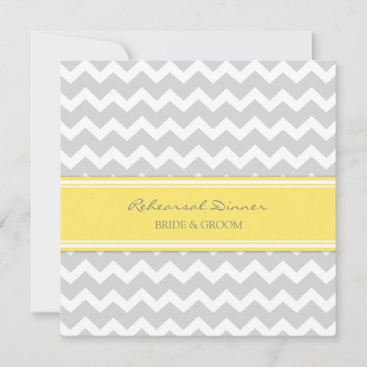黄灰色のシェブロンリハーサルディナーパーティー 招待状 (正面)