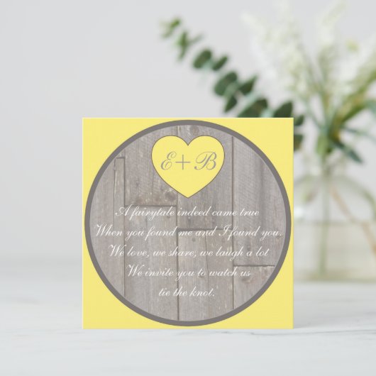 黄灰色の田舎風のハートの押韻式招待 招待状 (スタンド正面)