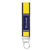 黄無地の色、ネイビーブルーリボン名モノグラム リストバンドキーホルダー (鍵ボトム)