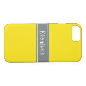 黄無地の色、木炭グレーリボン名モノグラム Case-Mate iPhoneケース (裏面(横))