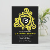 黄熱狂する色と黒の矢印誕生日招待状 招待状 (スタンド正面)