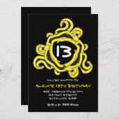 黄熱狂する色と黒の矢印誕生日招待状 招待状 (正面/裏面)