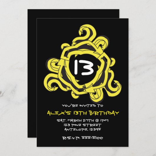 黄熱狂する色と黒の矢印誕生日招待状 招待状 (正面/裏面)