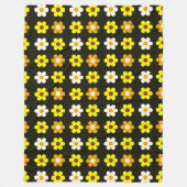 黄白色レトロ春花柄 フリースブランケット (正面)