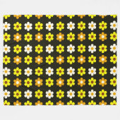 黄白色レトロ春花柄 フリースブランケット (正面(横))