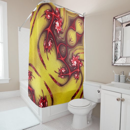 黄砂の質感に赤みを帯びたフラクタルのトカゲ シャワーカーテン (インサイチュ)