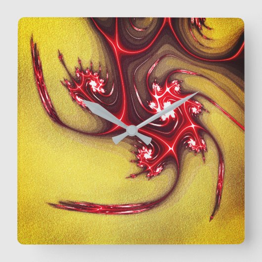 黄砂の質感に赤みを帯びたフラクタルのトカゲ スクエア壁時計 (正面)