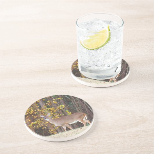 黄秋の木の前の鹿 コースター (側面)