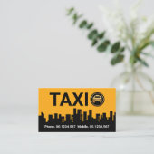黄素晴らしタクシー建物シルエット 名刺 (スタンド正面)