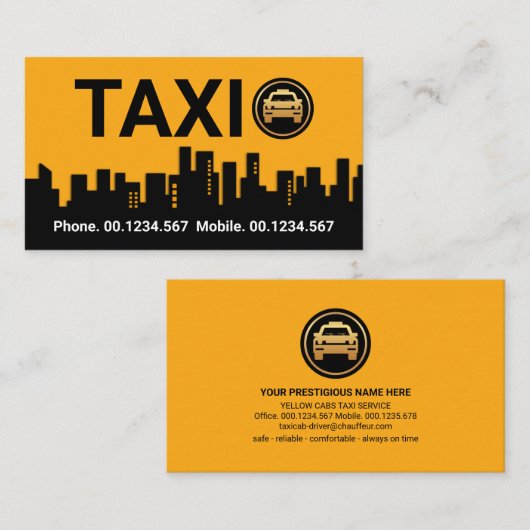 黄素晴らしタクシー建物シルエット 名刺 (正面/裏面)