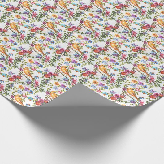 黄素晴らし色の鳥お洒落フローラ ラッピングペーパー (角)