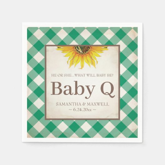 黄素朴ひまわり性別発現ベビーQ スタンダードカクテルナプキン (正面)
