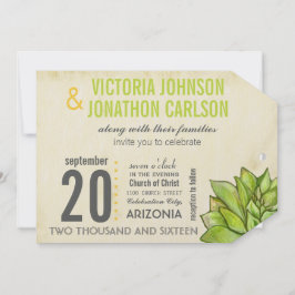 黄素朴ライム多肉性タイポグラフィ結婚ズ 招待状