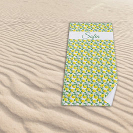 黄素朴レモン水彩模様 ビーチタオル