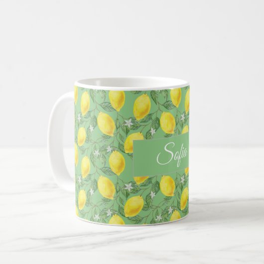 黄素朴レモン水色グリーン コーヒーマグカップ (正面左)