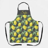黄素朴レモン水色グレー模様 エプロン (正面)