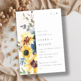 黄素朴海軍ひまわりフローラカップルシャワー 招待状
