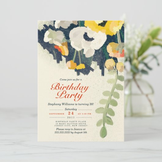 黄素朴白フローラ誕生日パーティー招待状 招待状 (スタンド正面)