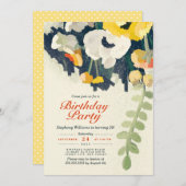 黄素朴白フローラ誕生日パーティー招待状 招待状 (正面/裏面)