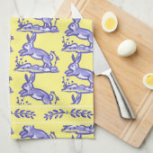 黄素朴色と青のウサギの国フランスの かわいらし キッチンタオル (四つ折り)