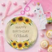 黄素朴色ひまわりカスタムハッピーバースデー ペーパープレート (パーティー)