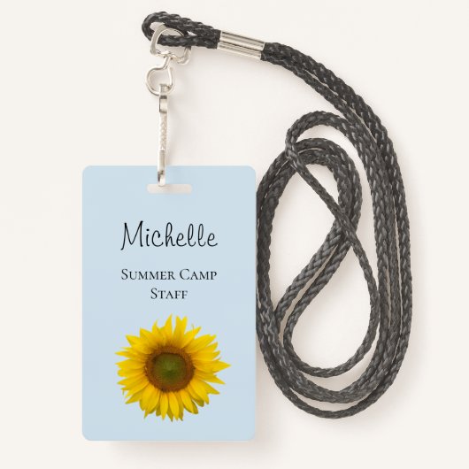 黄素朴色ひまわりサマーキャンプ名タグ バッジ (裏面ランヤード)