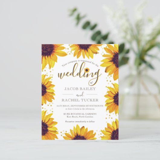 黄素朴色ひまわりドット結婚式招待状 (スタンド正面)