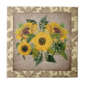 黄素朴色ひまわりバーラップヴィンテージダマスク タイル (正面)