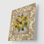 黄素朴色ひまわりバーラップヴィンテージダマスクSq スクエア壁時計 (傾斜)