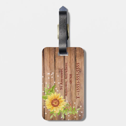 黄素朴色ひまわりパーソナライズされた ラゲッジタグ (裏面縦)