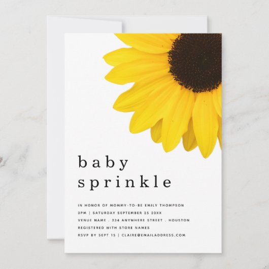 黄素朴色ひまわりベビー散水シャワー 招待状 (正面)