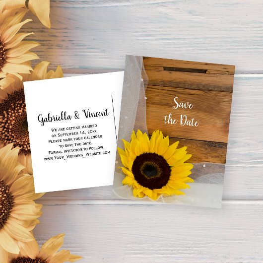 黄素朴色ひまわりベール結婚式の日付を保存 案内ポストカード