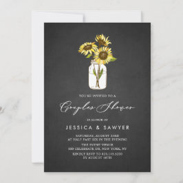 黄素朴色ひまわりメイソン瓶カップルのシャワー 招待状