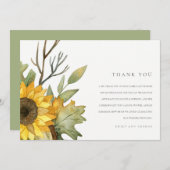 黄素朴色ひまわり水彩フローラ結婚ズ サンキューカード (正面/裏面)
