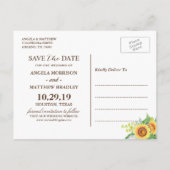 黄素朴色ひまわり結婚式の日付を保存 案内ポストカード (裏面)