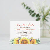 黄素朴色ひまわり結婚式の日付を保存 案内ポストカード (スタンド正面)