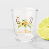 黄素朴色ひまわり緑〔雄ジカの〕枝角花婿介添人 ショットグラス (正面)